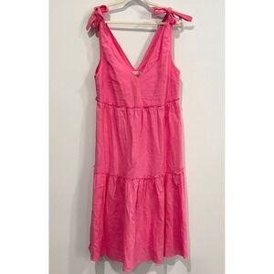 Slide‎ Show Womens Midi Dress 10 Linen Tiered Ruffle Cottagecore Coastal 21324